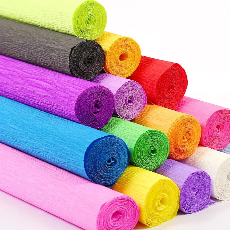17 สี 250x50 ซม.สี Crepe กระดาษม้วน Origami Crinkled Crepe Paper Craft DIY ดอกไม้ตกแต่งห่อของขวัญหัตถกรรมกระดาษ