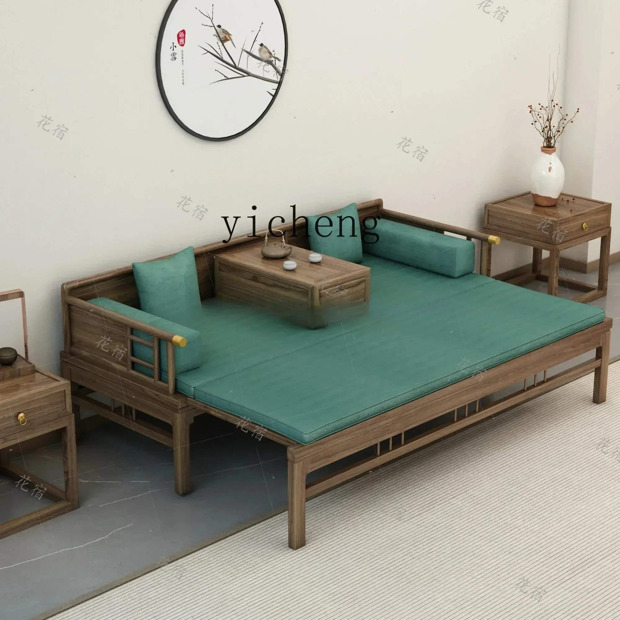 O17- Solid wood push-pull bed Arhat bed small apartment living room simple sofa bed folding dual-purpose