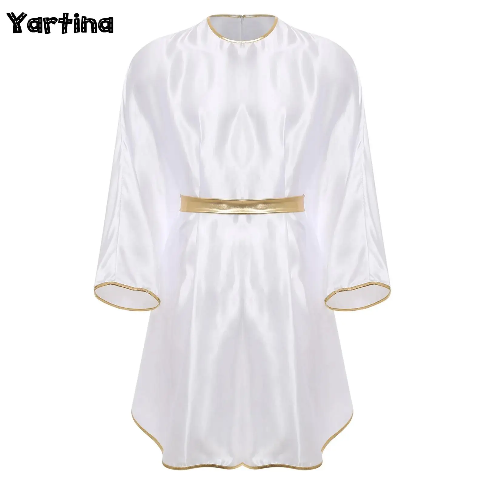 

Mens Cosplay Costume Angel Robe Dress Gloss Trim Batwing Sleeve Back Invisible Zipper Themed Parties Masquerade Ball Dress Up