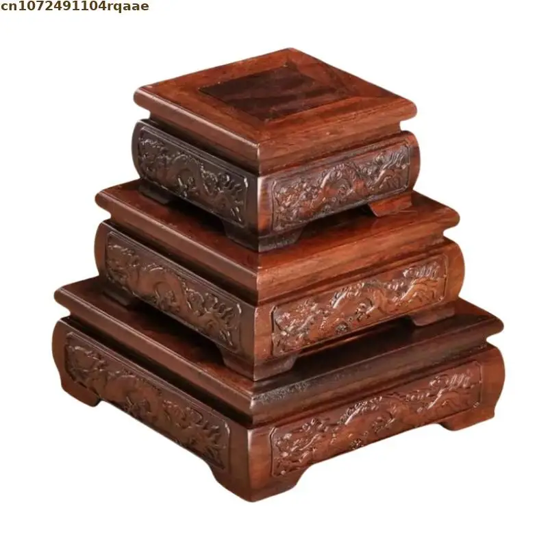 Chinese Loong Miniature Figurines Display Stand - Ebony Base Vase Flower Pot Tea Sets Bonsai Plant Pedestal Wooden Shelves