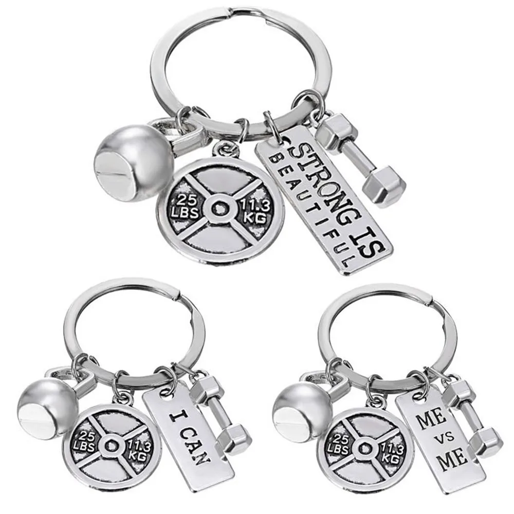 Fitness Equipment KeyChain Strength Sports Barbell Dumbbell Charm Weight Metal Fashion Cool Jewelry for Bodybuilders Gifts