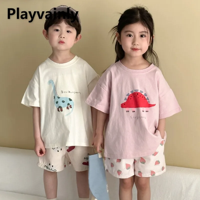 

New Summer Children Short Sleeve T-shirt Cartoon Dinosaur Round Neck Cotton Loose and Comfortable Tops Boy Girl Clothes A50347