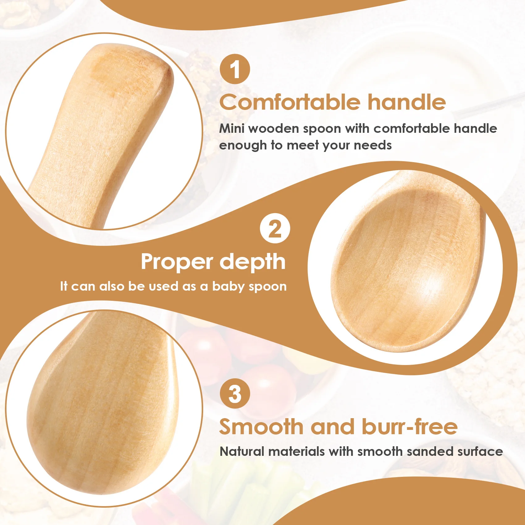 Customer Favorite Short Handle 10 Packets Of Small Wooden Spoon, Perfect For Small Jars Of Jam, Spices, Condiments, Seasonings,