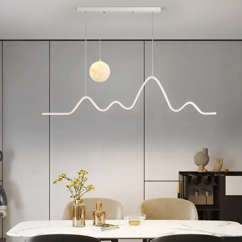 

Nordic Modern Minimalist Pendant Lights Creative Mountain Moon Strip Chandelier Restaurant Dining Table Bar Counter Hanging Lamp
