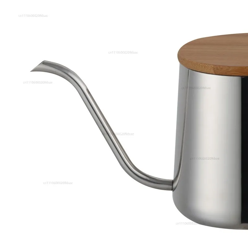 350Ml bamboo cover coffee pot 304 stainless steel hand flush pot thin mouth hanging ears