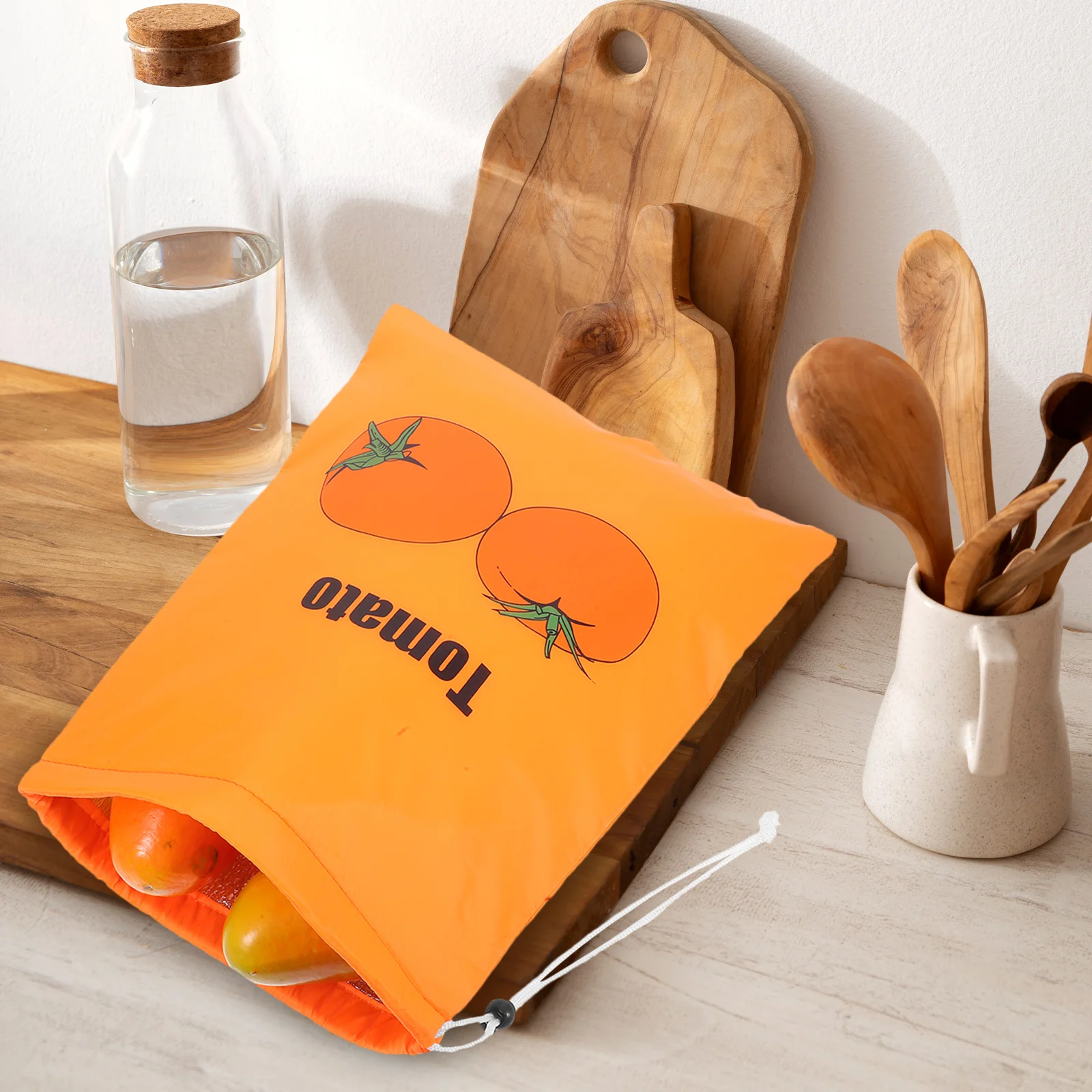 

5pcs Thickened Insulated Bag Orange Polyester Aluminum Film Drawstring Closure Portable Pouch For Cold And Hot Food Storage