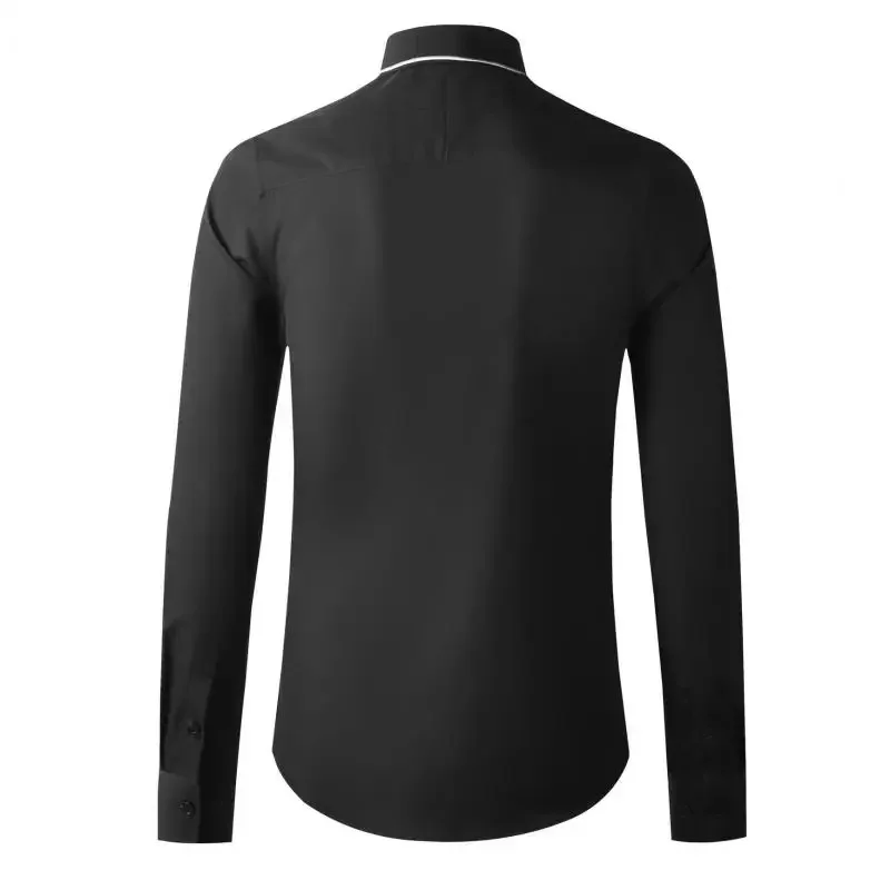 Minglu Cotton Male Shirts Luxury Long Sleeve Collar Embroidery Casual Mens Dress Shirts Fashion Slim Fit White Black Man Shirts