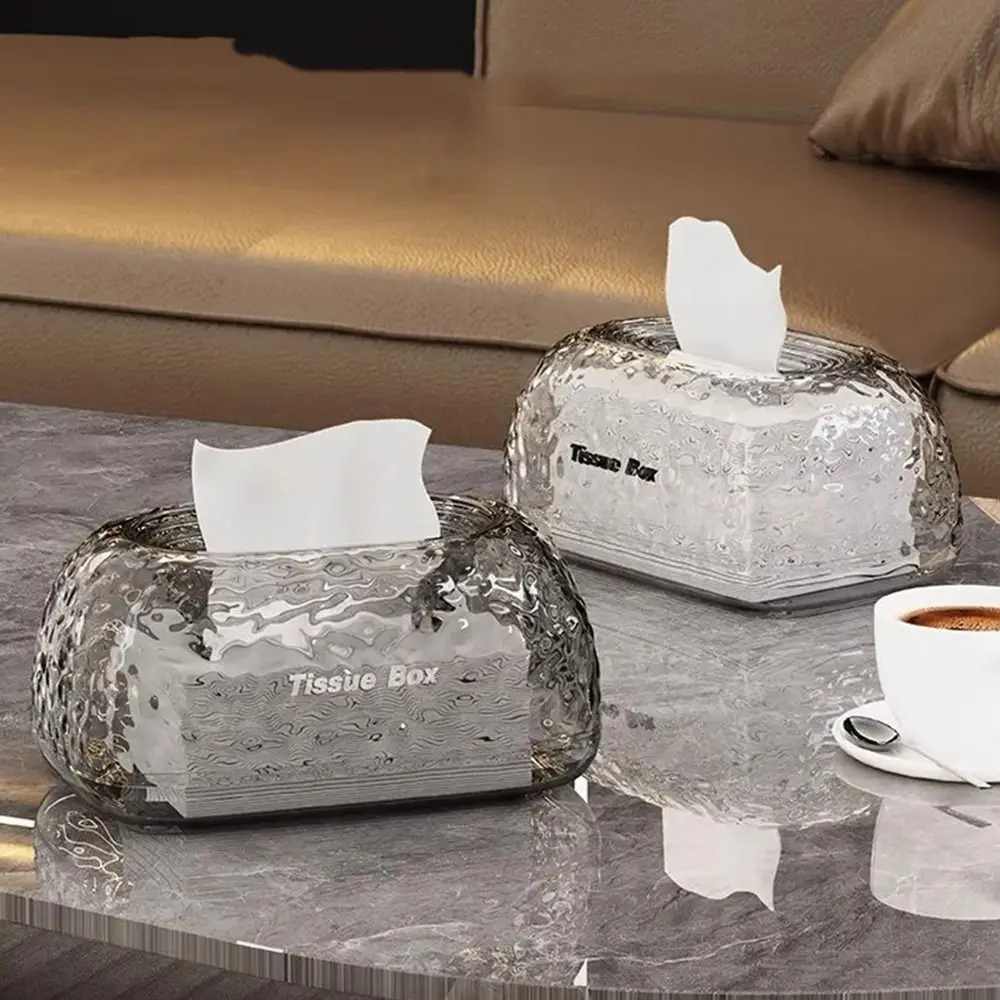 Sinking Design Irregular Tissue Box Glacier Wave Wide Mouth Desktop Tissue Organizer INS Non-slip Clear Paper Holder Household