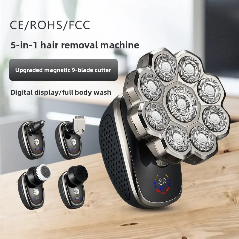 5 in 1 Multifunctional Electric Shaver Set, 9D Magnetic Blade Head Bald Clipper, Washable Beard Shaving Machine