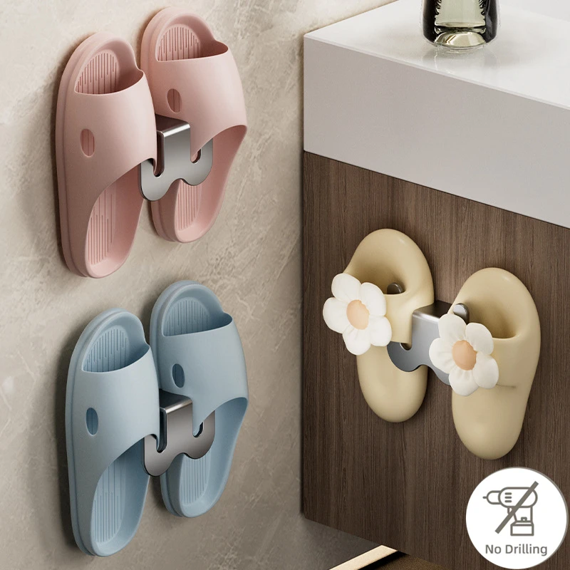 Wall Mounted Shoe Rack Bathroom Simple Slipper Hook Mounted Bedroom Neat Storage Shoe Drying Rack Shoes Storage Organizer