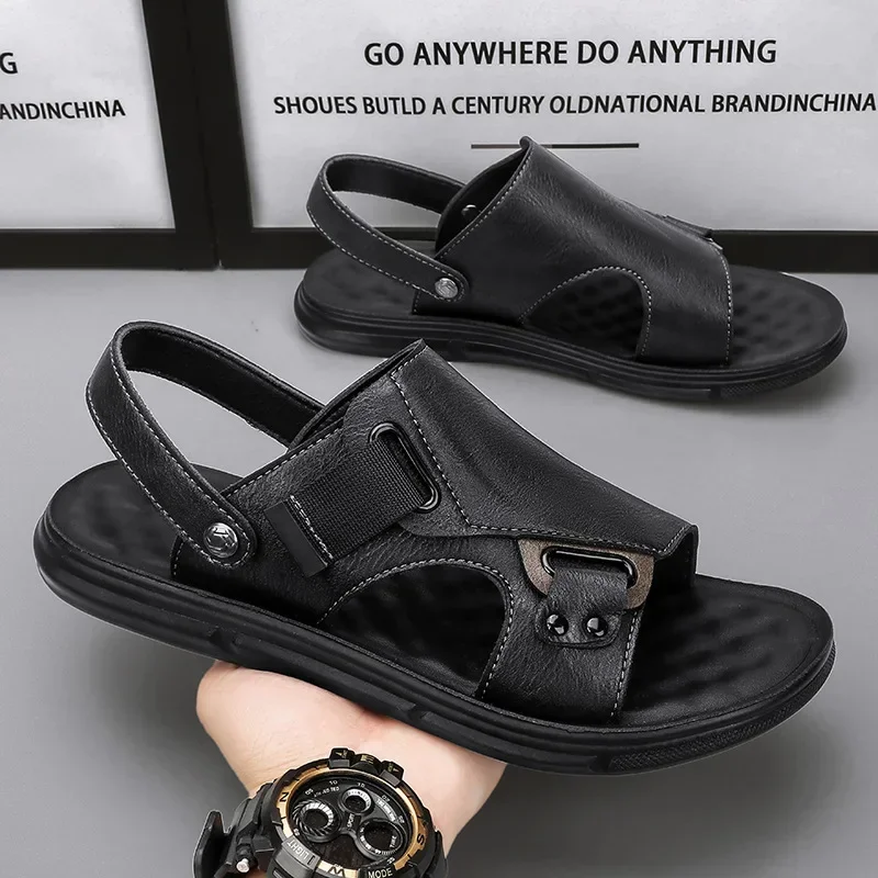 

Sandals men casual wear dad dual-use slippers men middle-aged beach shoes 2024