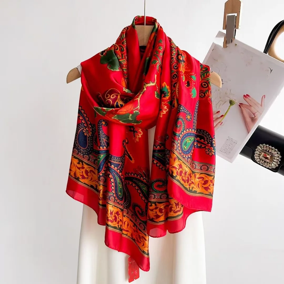 

180*90cm Luxury Brand Women Scarf Summer Silk Shawl Lady Wrap Soft Female Echarpe Designer Beach Stole Bandanna foulard muffler