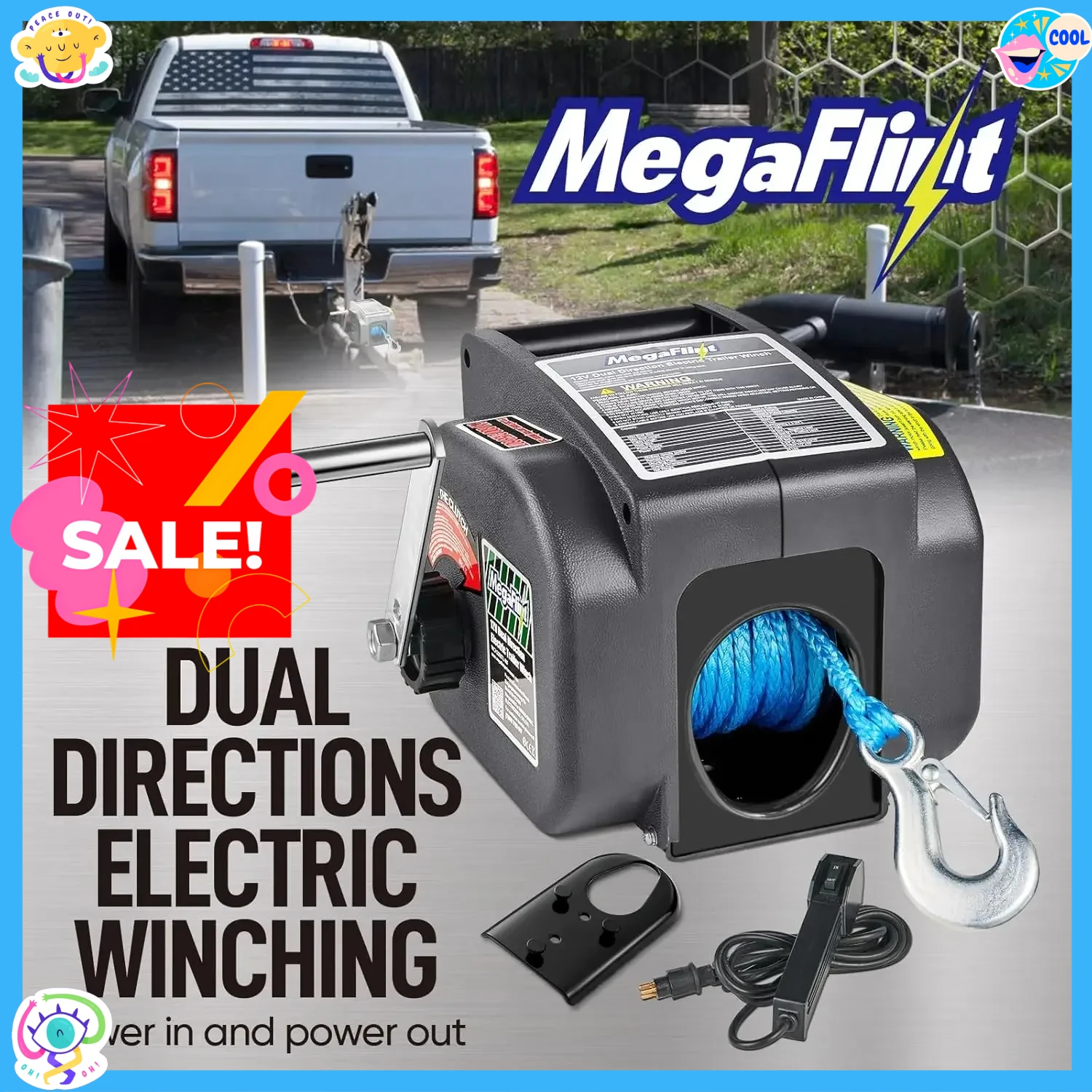 

Trailer Winch,Reversible Electric Winch, for Boats up to 6000 lbs.12V DC,Power-in, Power-Out, and Freewheel Operations,30%