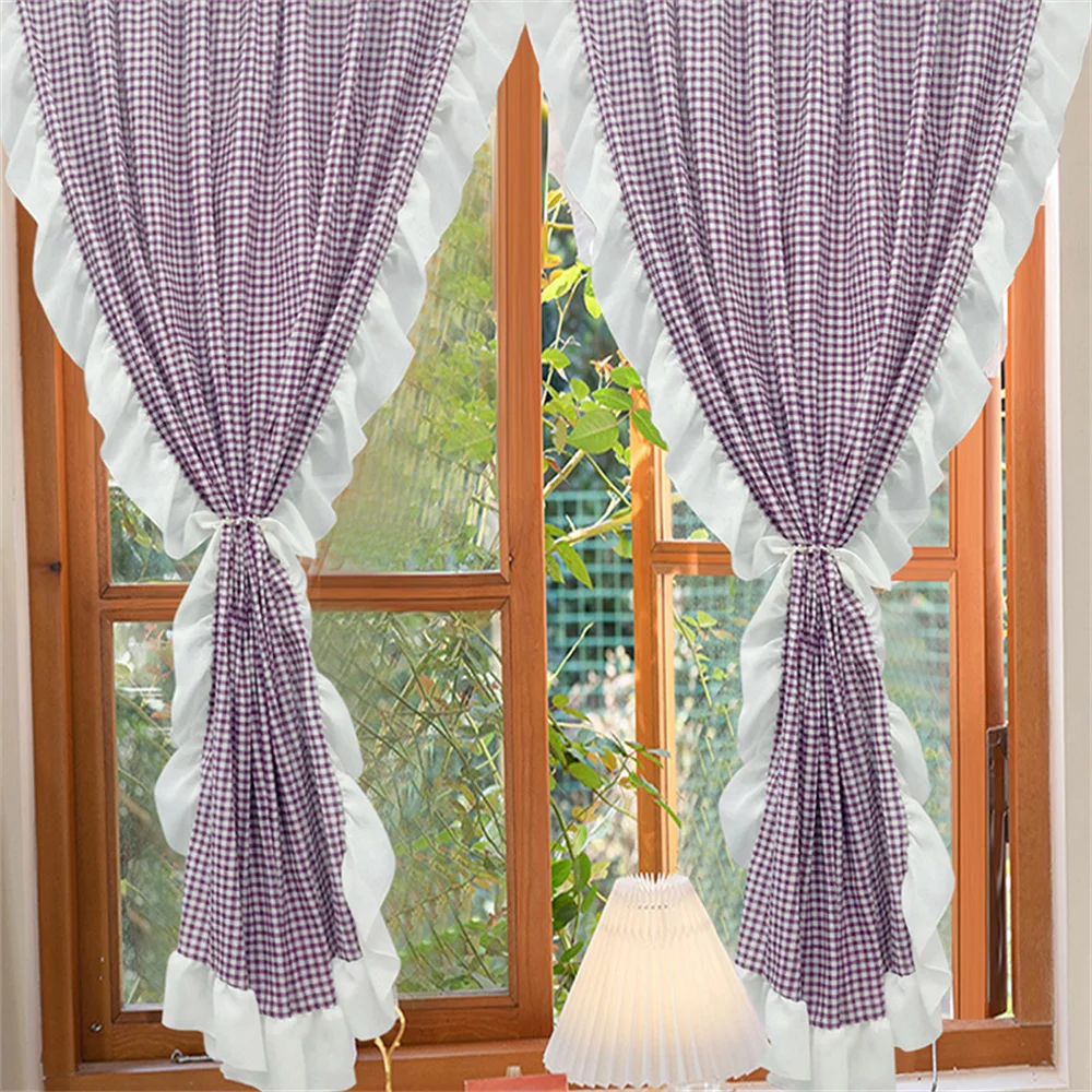 1Set England Lattice Style Linen Curtains Hall Blackout Curtains For Living Dining Room Bedroom