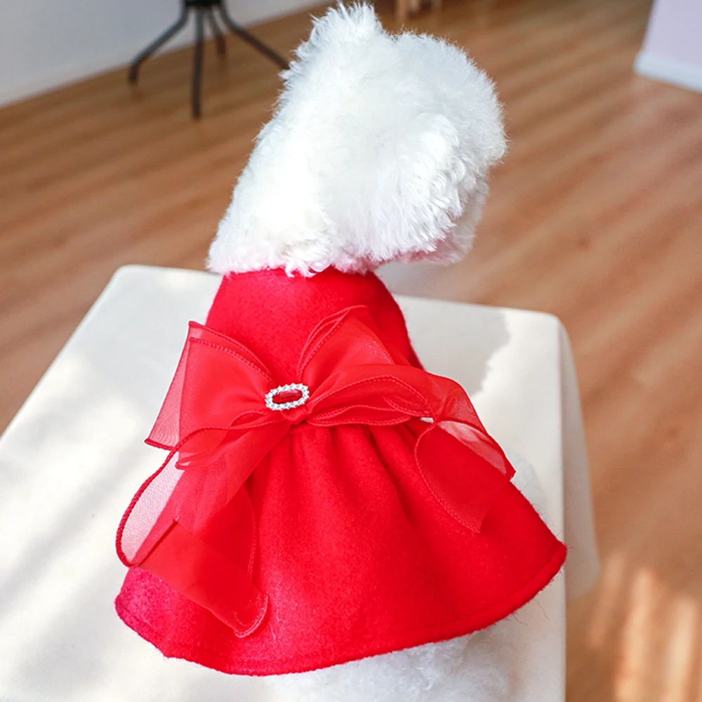 Dog Christmas Clothes Girl Dog Holiday New Year Dress Doggie Costume Puppy Clothes Pet Apparel with Ribbon Bowknot Cat Clothing