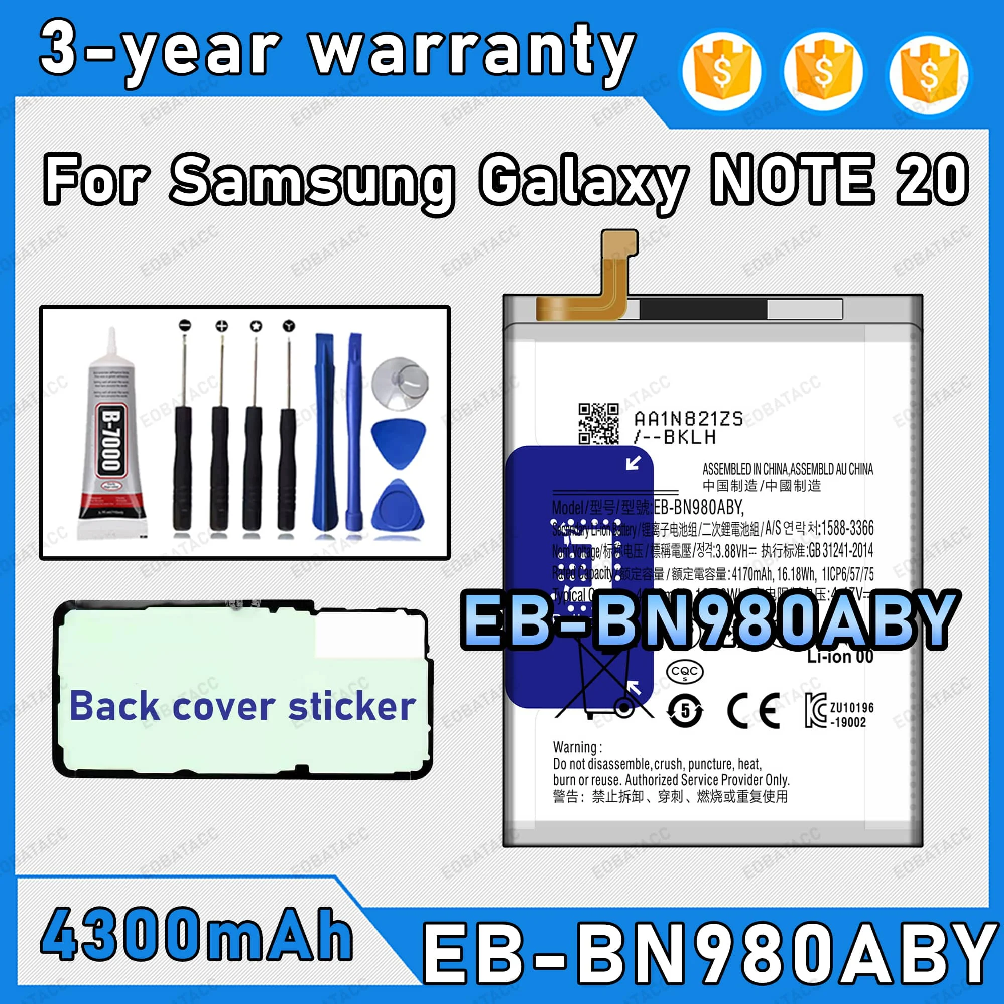 

EB-BN980ABY Replacement Battery For SAMSUNG Galaxy Note 20 Batteries New High Quanlity BATTERY+Free Tools