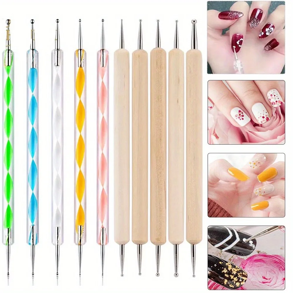 5/10Pcs Tragbare Nail art Punktierung Stift doppelseitige Metall Ball Nail art Modellierung Punktierung Stift DIY Maniküre werkzeug