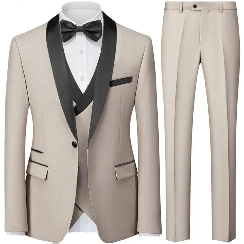 3 Pieces Set Blazers Jacket Vest Pants / Fashion Men Casual High Quality Business Slim Groom Wedding Formal Suit Coat Trousers