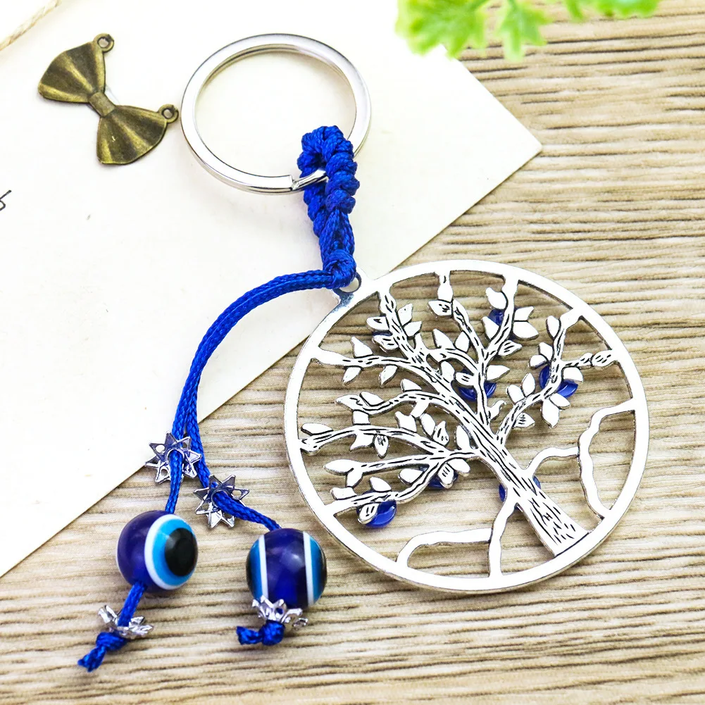 Creative Exquisite Blue Eyes Fatima Tree of Life Keychain Greek Devil's Eye Jewelry Pendant Decoration