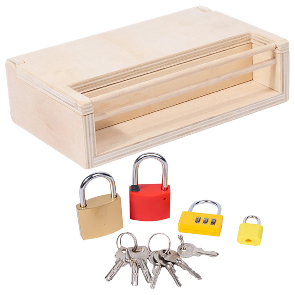 1 Set Lernpuzzle aus Holz für Kleinkinder, Lernspiel mit bunten Schlüsseln, Geschicklichkeitsgebäude, Spielset, Kindersicherung, Lernschloss, Schlüssel