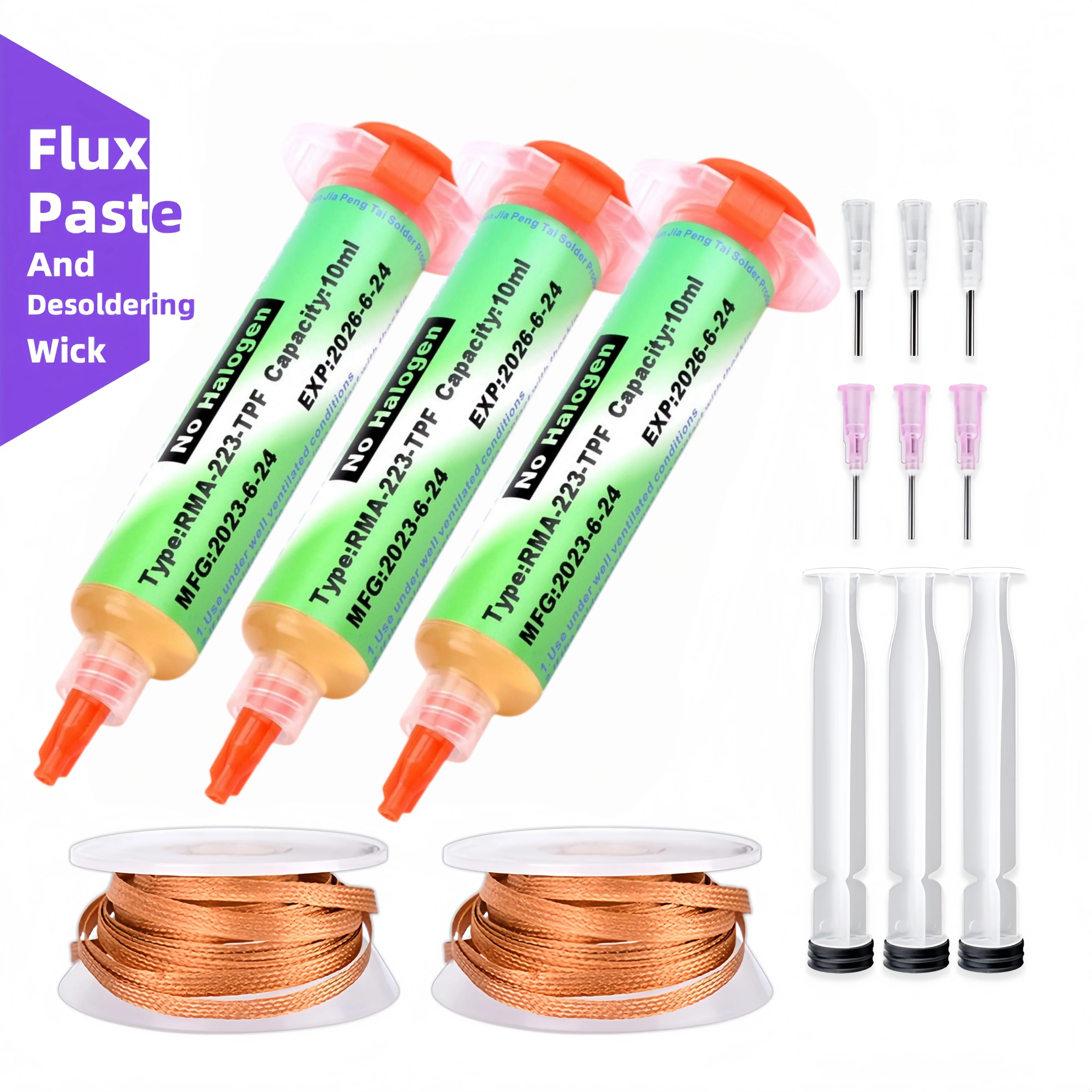 KEK NC‑559‑ASM No‑Clean Soldering Flux Kit,10ml BGA Flux Paste with Tin Removal Wire for BGA Reflow,PCB SMD Motherboard Repair