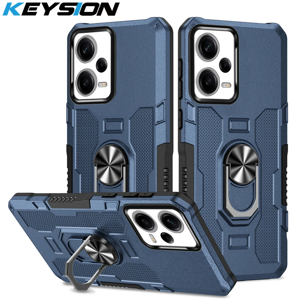 

KEYSION Shockproof Armor Case for Xiaomi POCO X5 Pro 5G Silicone+PC Metal Ring Stand Phone Back Cover for Xiaomi POCO X5 5G