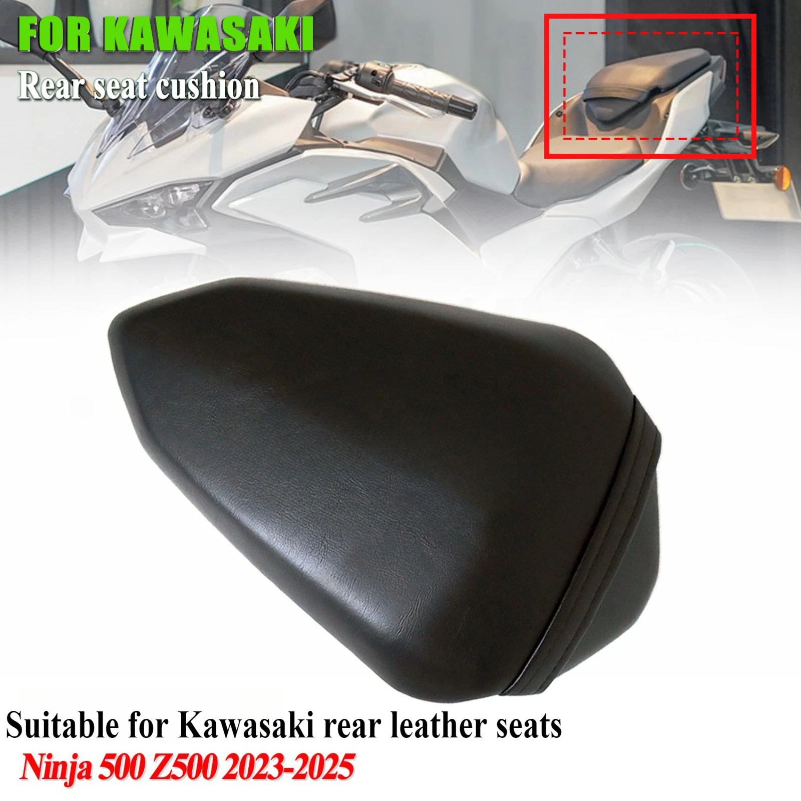 

For Kawasaki Ninja 500 Z500 2023-2025 Rear Passenger Leather Seat Cushion Pillion Pad Motorcycle Rear Seat Cover Replacement