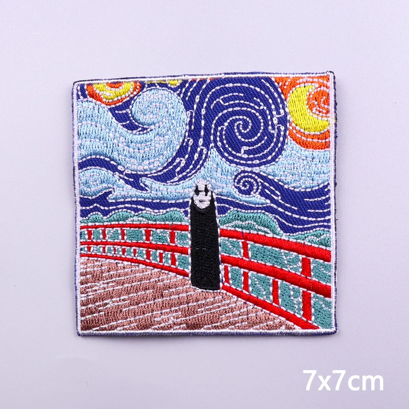 Van Gogh Oil Painting Embroidery Patch Iron On Patches For Clothing Thermoadhesive Patches On Clothes Sewing/Fusible Applique