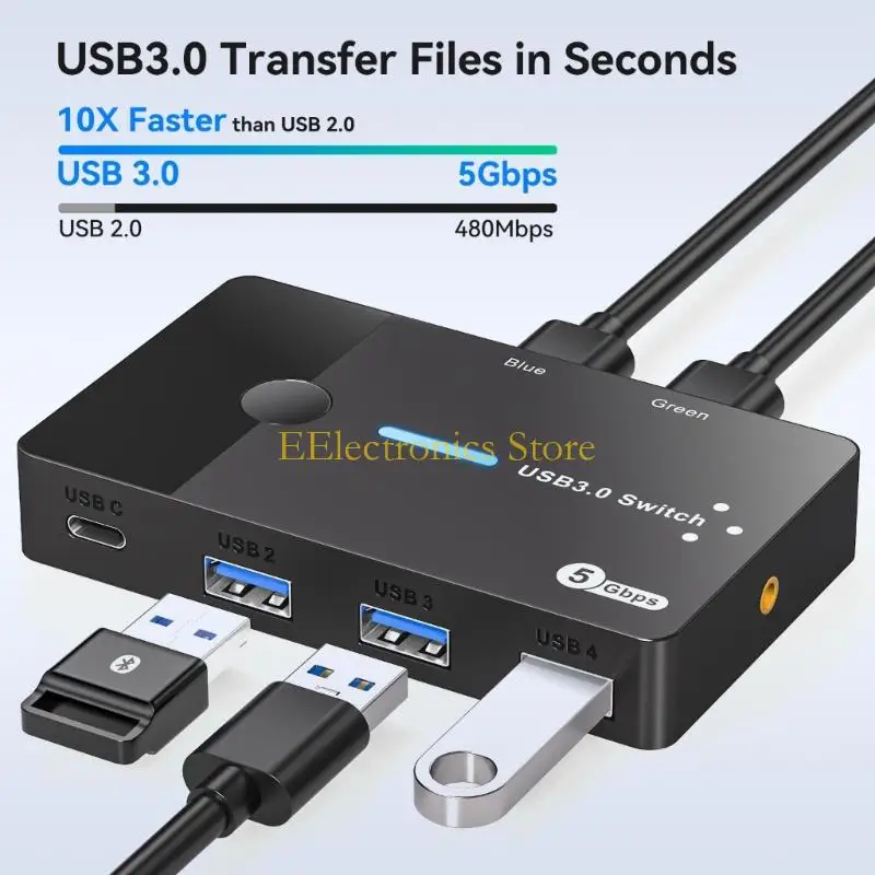 B03C USB KVM Switcher USB Switcher 2 في 4 Out لأجهزة الكمبيوتر المحمولة كمبيوتر مفاتيح الماوس