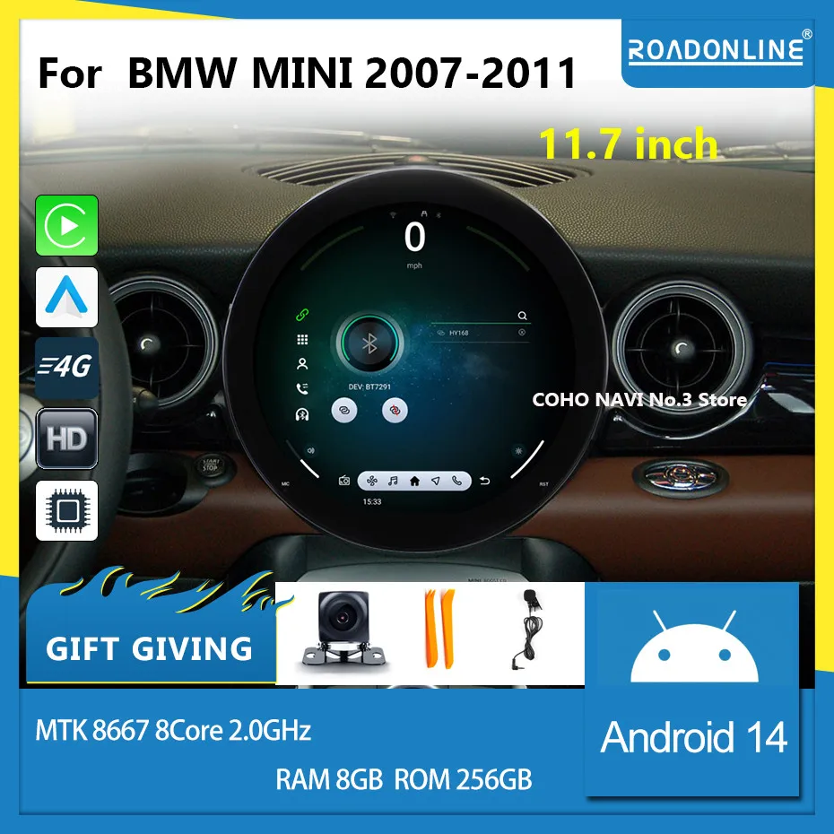 

COHO For BMW Mini 2007-2011 Android 14 11.7 inch 1536*1536 2K screen QLED Octa Core 8+256G Car Multimedia Player Stereo Radio
