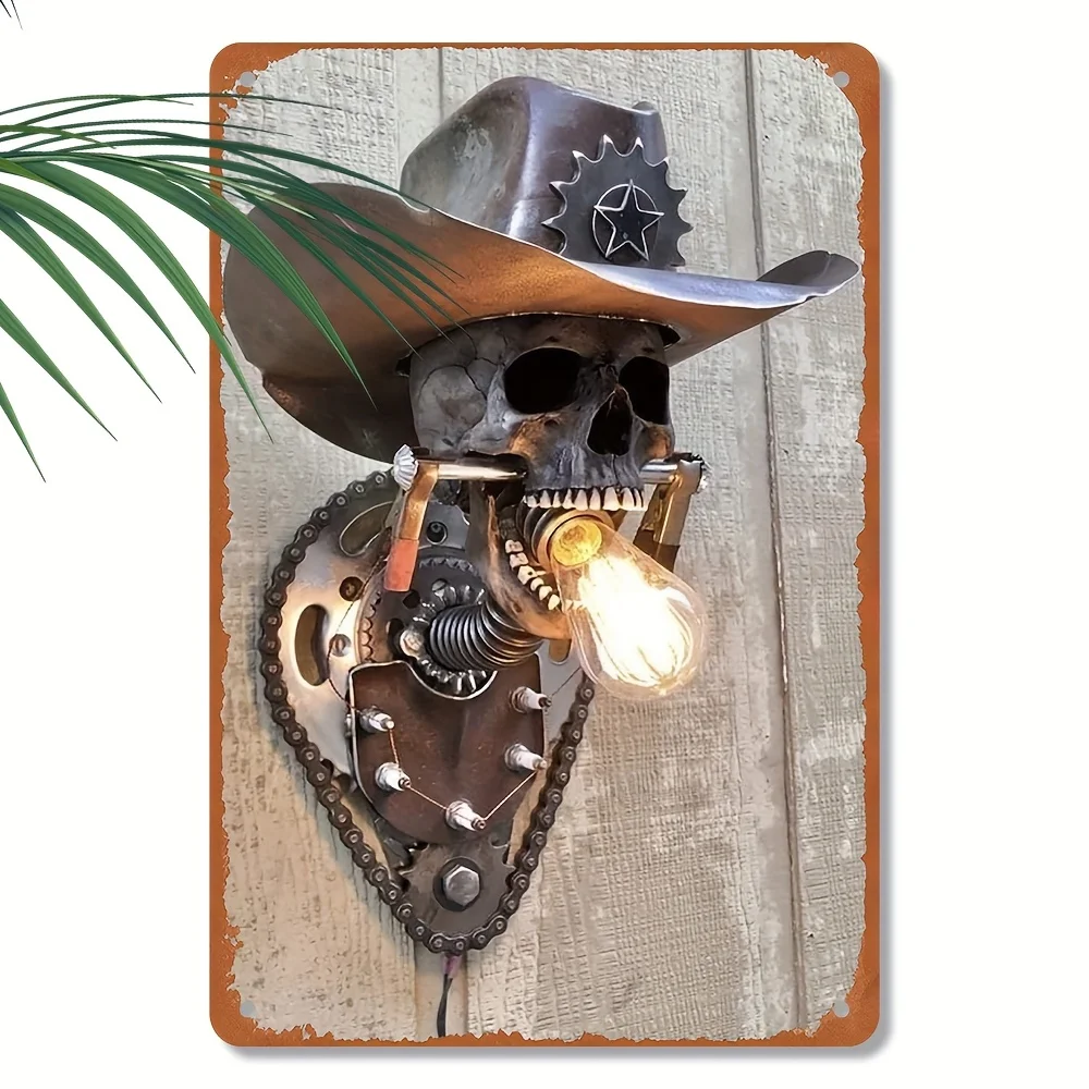 

2D metal sign Vintage Steampunk Wrought Iron Wall Art - Handcrafted Lighting Lamp Poster, Perfect for Home Decor & Gifts