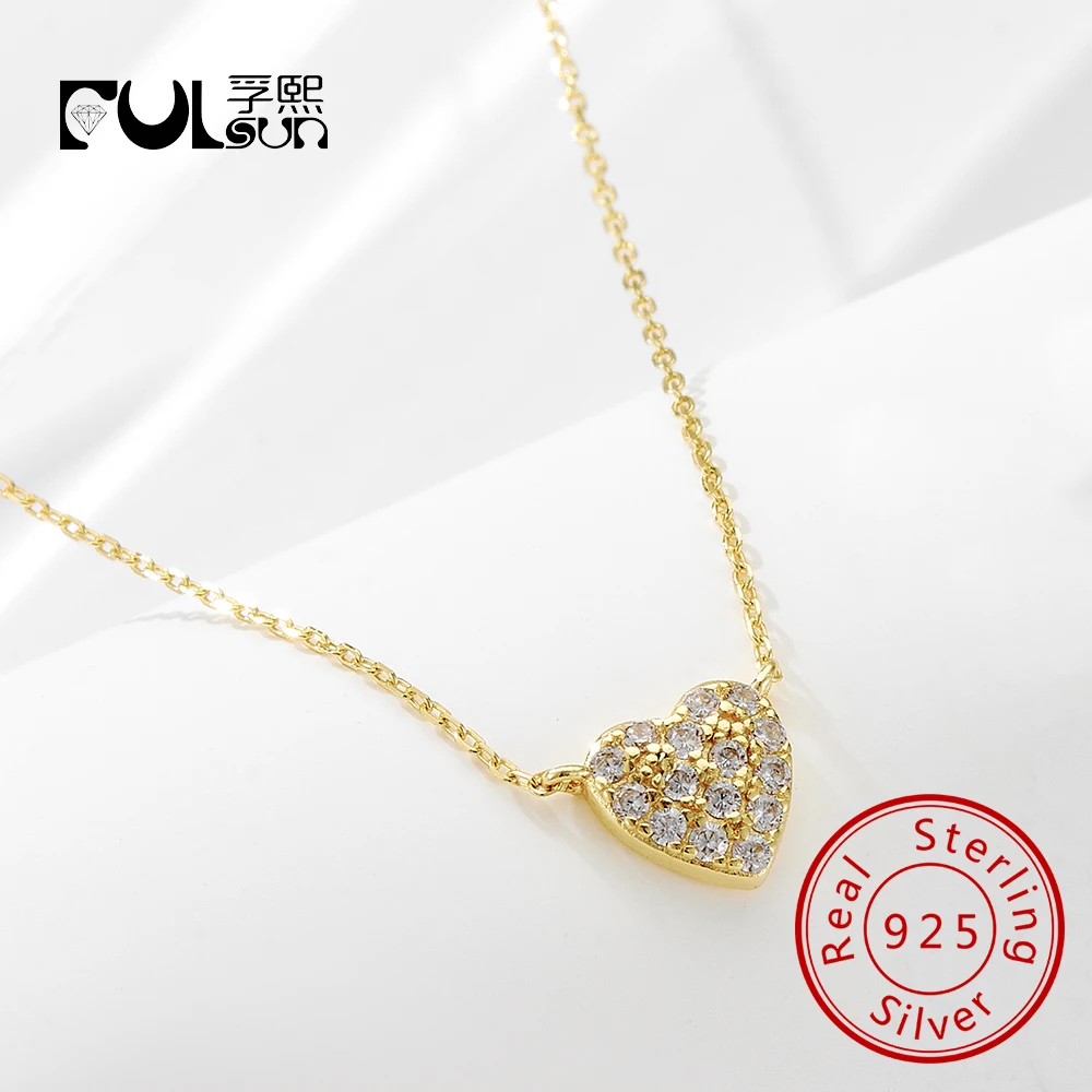 

Ювелирные изделия, МОДНЫЙ цирконовый камень, стерлинговое серебро 925 пробы, сердце, золото, подвеска, ожерелье для подарка