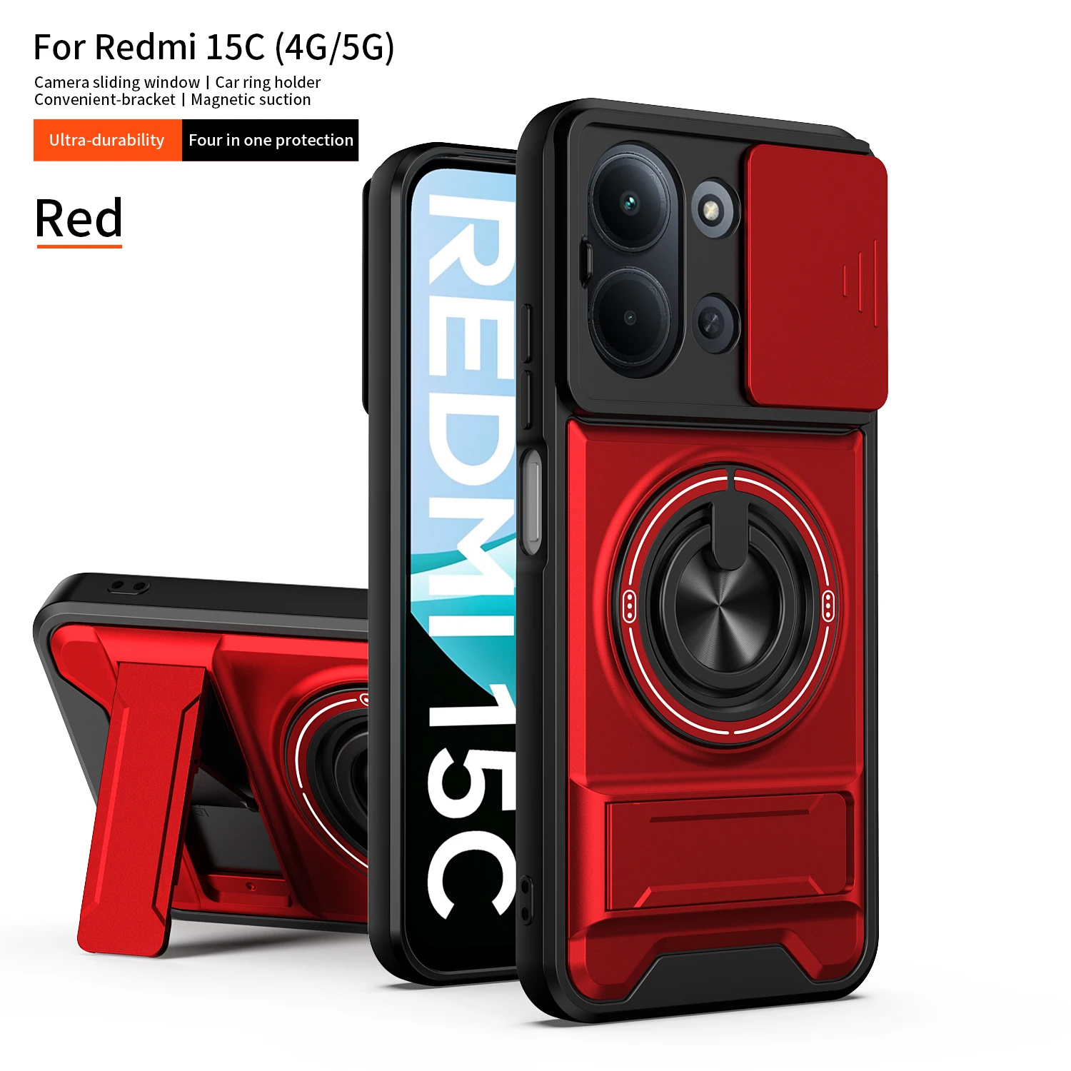 For Xiaomi Redmi 15C Case Redmi 15C 4G 5G Cover Phone Case Magsafe Magnetic Fold Holder Military Armor Camera Protection Cover view 3
