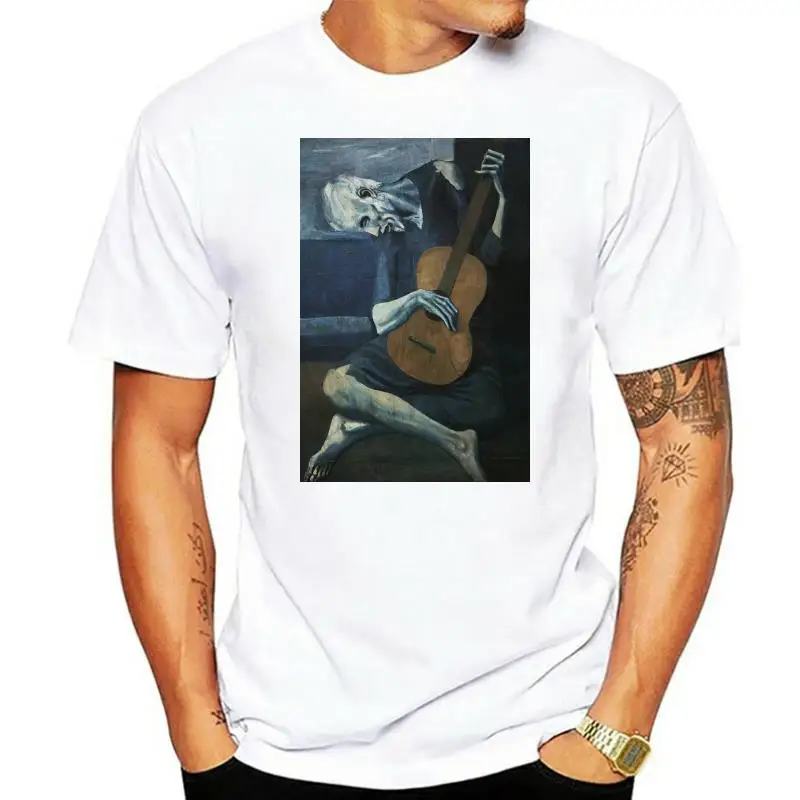 Men T shirt Old Guitarist by Pablo Picasso T Shirt Summer Fashion Cotton T Shirt Round Neck Printed Tee Black women