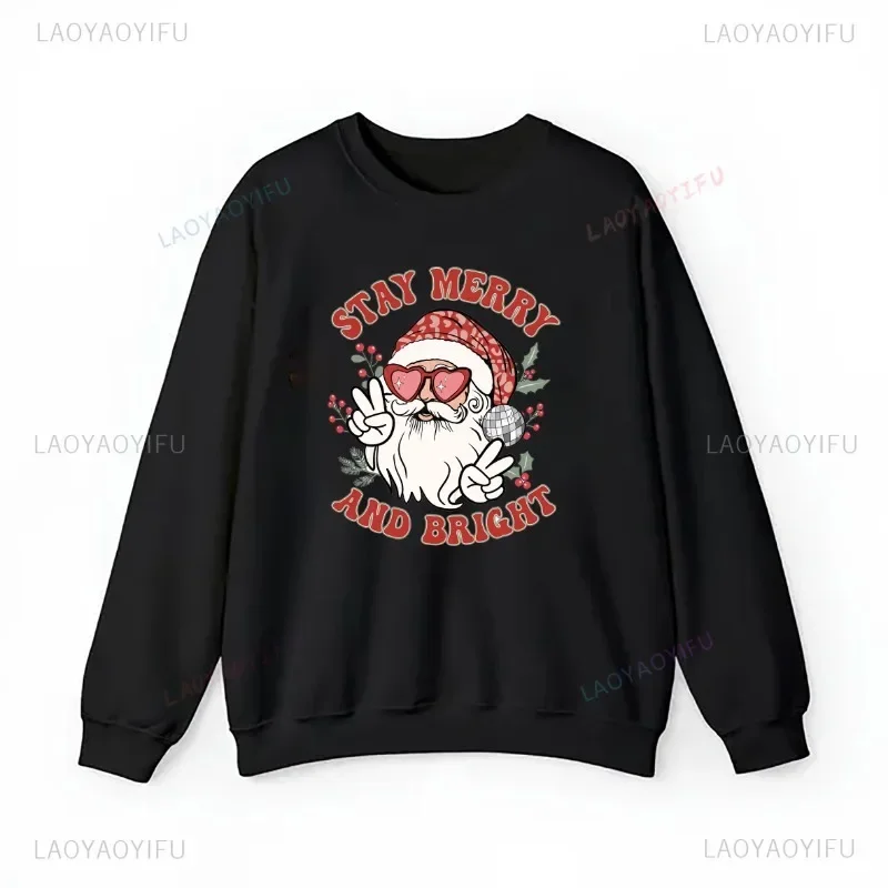 Frohe Weihnachten O-Ausschnitt Langarm Hoodie in Weihnachten Trinken Bedruckte Grafik Herren- und Damen-Straßen-Sweatshirt-Kleidung