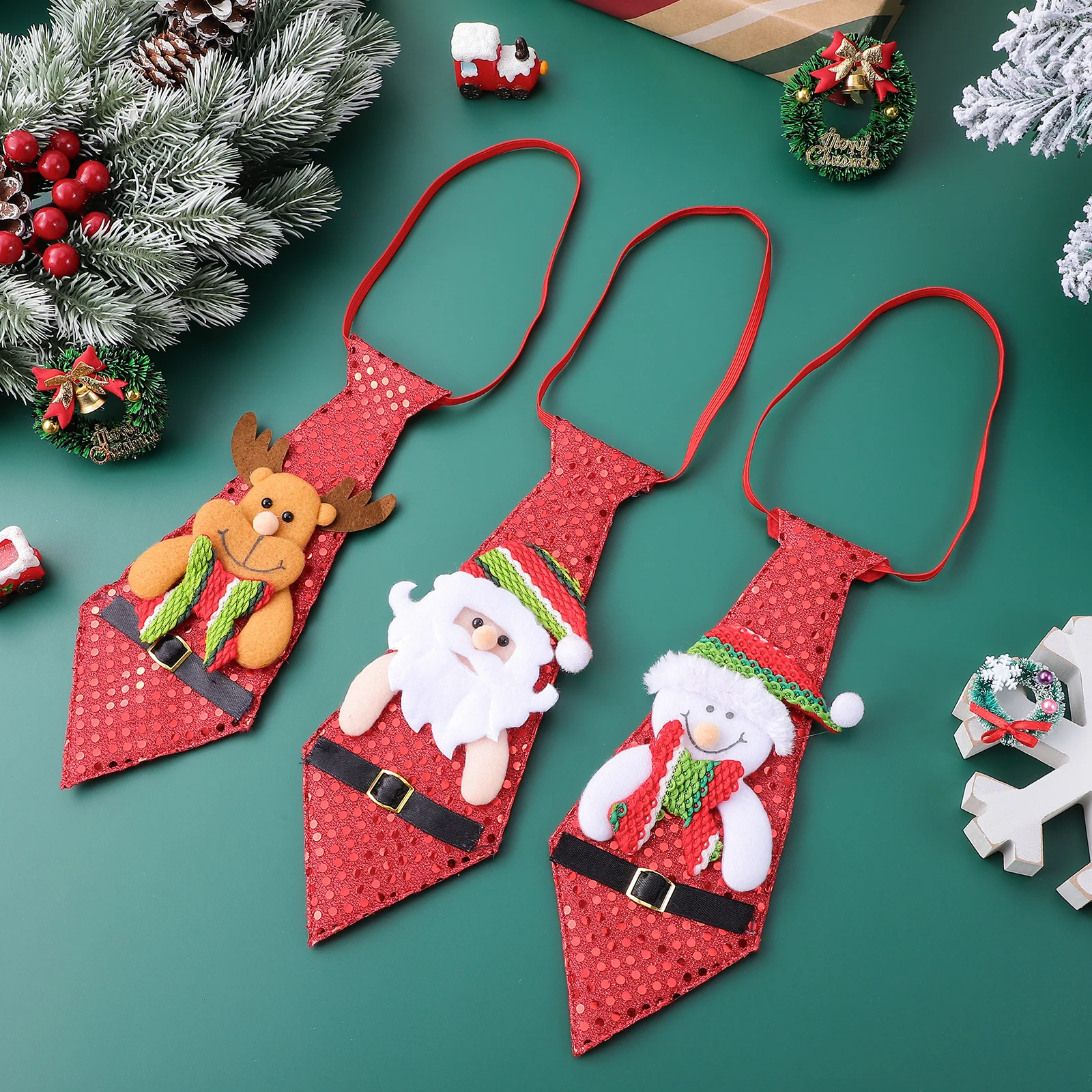 

3pcs Bow Tie Decoration Christmas Necktie naments Tree Novelty Fun Kids Gifts Fashion Party Decor Tie Accessories