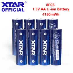 XTAR 8PCS AA 4150mWh 1.5V Li-Ion Rechargeable Battery AA Lithium Batteries with Smart LED indicator Top Battery FOR Clock Mouse