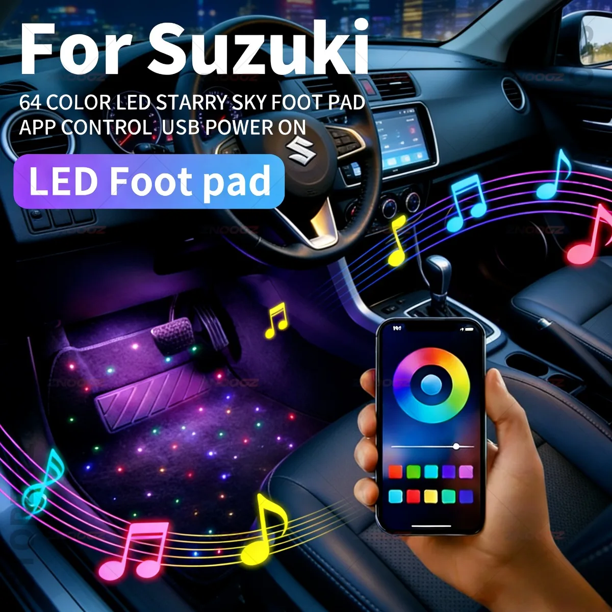 For Suzuki Celerio Swift Sport S-Cross GrandVitara Wagon R Ertiga Spacia Hustler USB Car LED Starry Sky Foot Mat DIY Can Be Cut