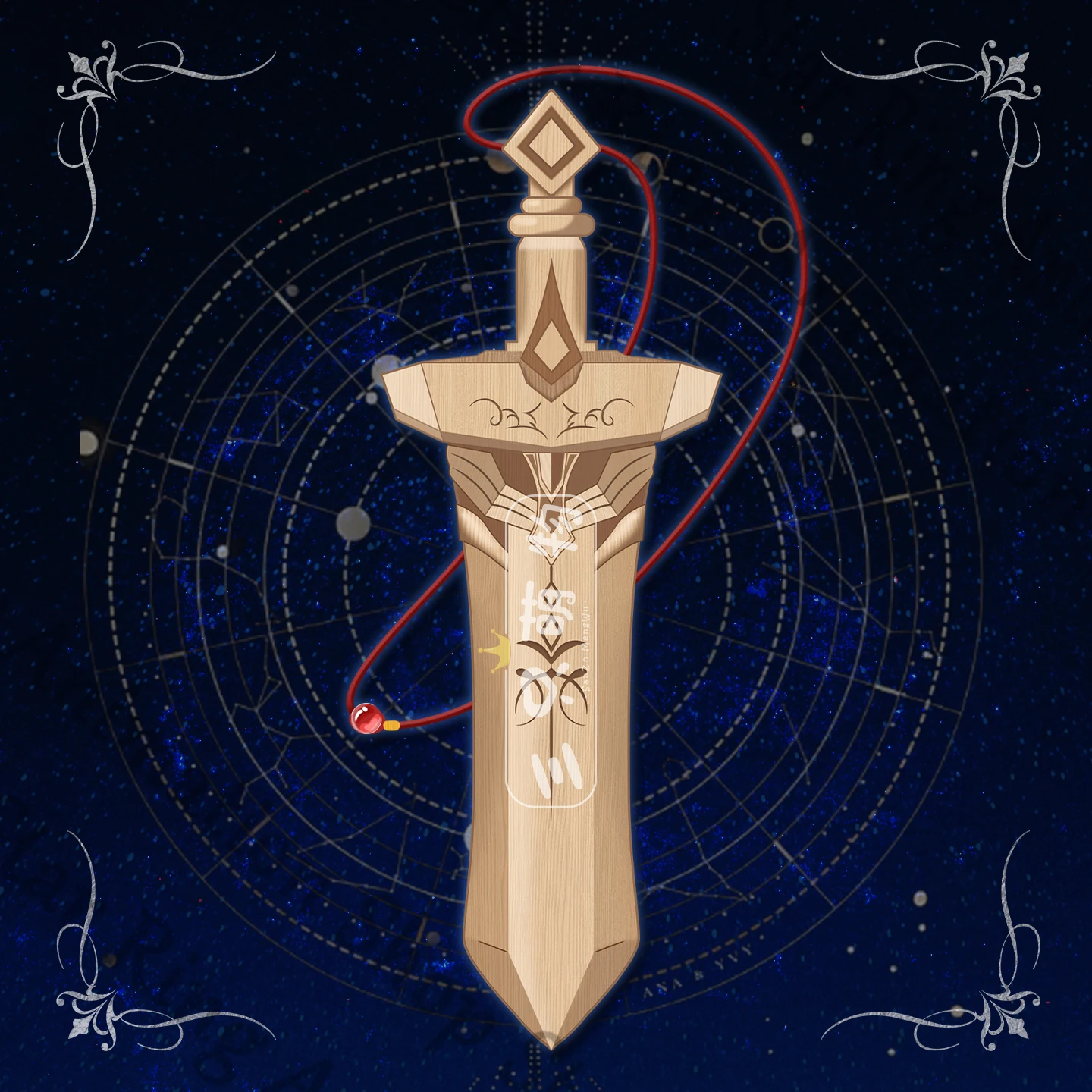 

Love and Deepspace Xavier Anime Small Wooden Sword Bamboo Wood Beechwood Bag Pendant Prop Property Cospaly Cartoon Gift