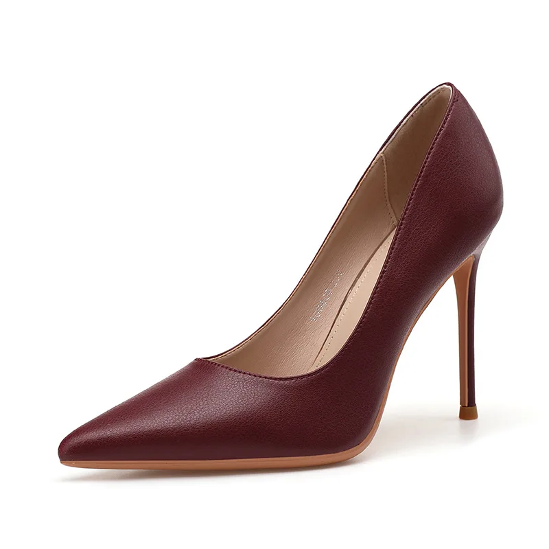 

New Fashion Soft Leather Thin High Heels 6cm/8cm/10cm Women Comfortable Wine Red Office Pumps Ladies Solid Formal Shoes B007