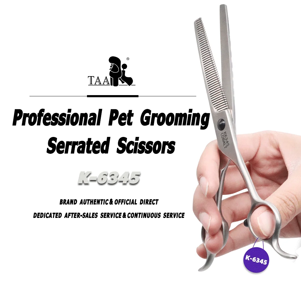 TAA Professional Grooming Scissors Pet Serrated Scissors for Dog & Cat Alloy Steel Shears Pets Shears Groomer Tools Hair Clipper