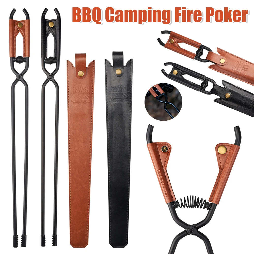 Anti-verbrühen Camping Feuer Poker Verdickt Carbon Stahl Feuer Poker Grill Brennen Zange Mit Leder Abdeckung Outdoor BBQ Werkzeuge neue