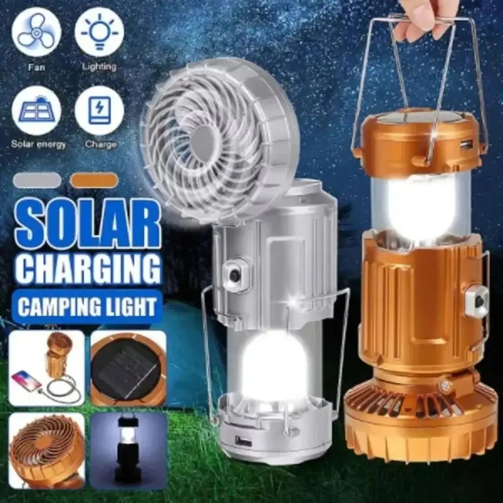 

Built-in Rechargeable Battery Solar Camping Lantern Solar Charging Design Gentle Wind Fan Portable Emergency Light