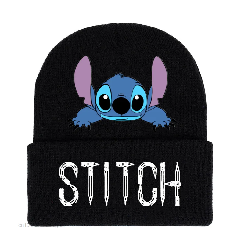 Disney Stitch Nón Len Nam Nữ In Họa Tiết Đen Nón Mùa Thu Đông Dễ Thương Mũ Thời Trang Hip Hop Đầu Bọc Y2k xu Hướng Mới Nắp