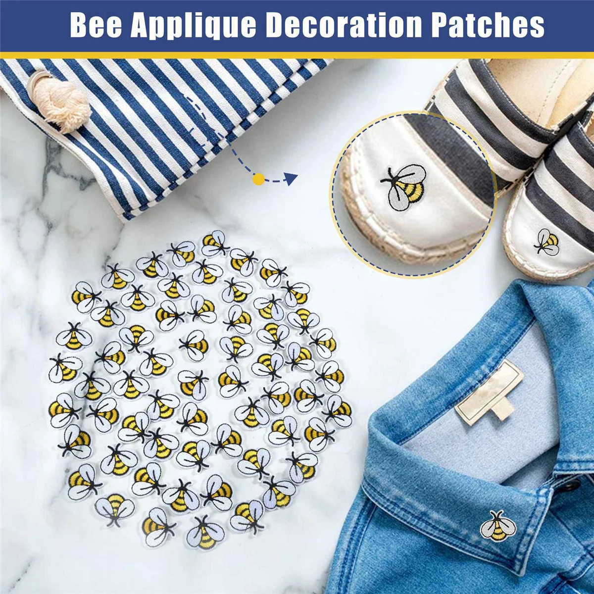 60PCS Bee Embroidered Patches,Cute Bumble Iron on Embroidered Applique Decoration Sewing Patches for Clothes DIY Patches image 5
