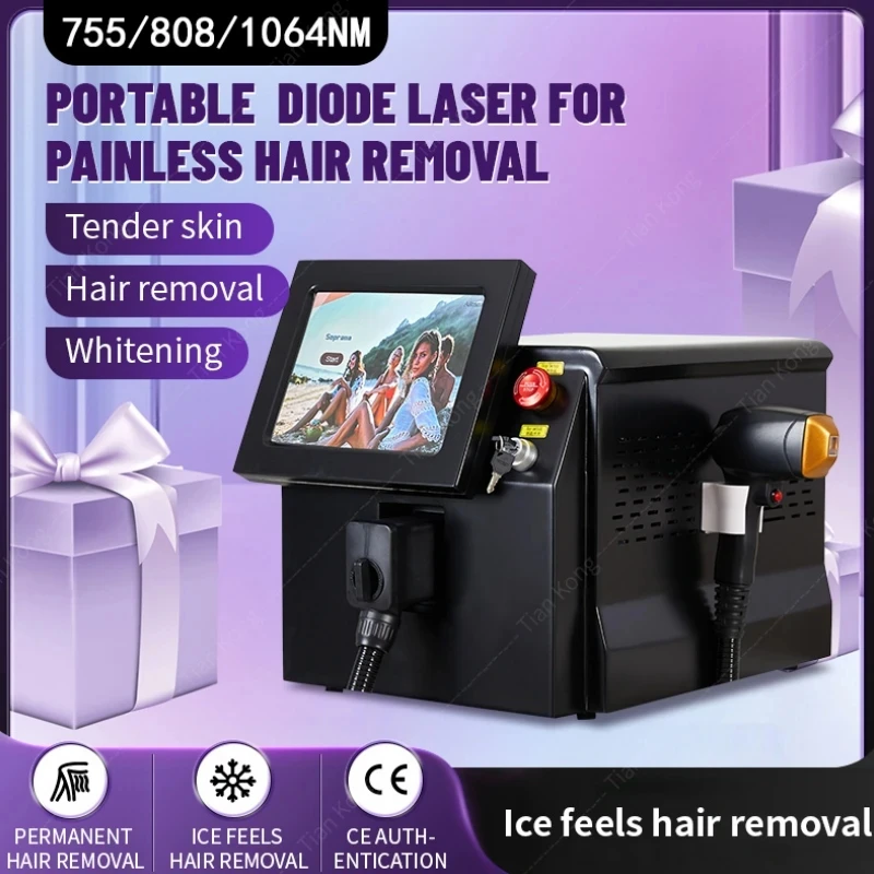 

Portable 808 3-wavelength permanent painless skin rejuvenation hair removal diode laser hair removal machine