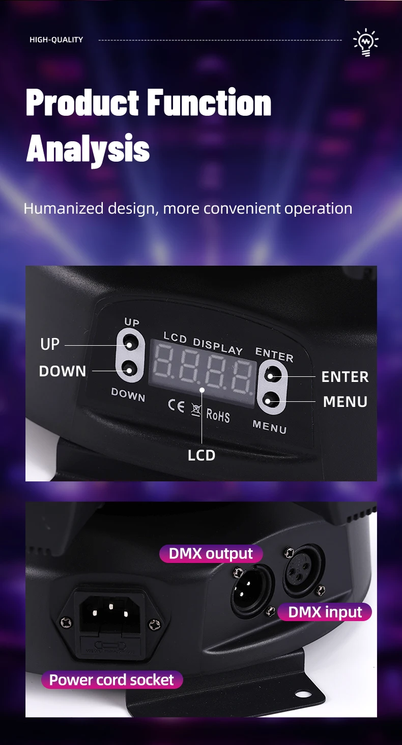 Fernbedienbare Moving-Head-Lichtanlage mit 6 Armen, RGBW-Beam, Strobe, Laser, DMX512-Bühnenbeleuchtung für DJ, Disco, KTV – Detail 9