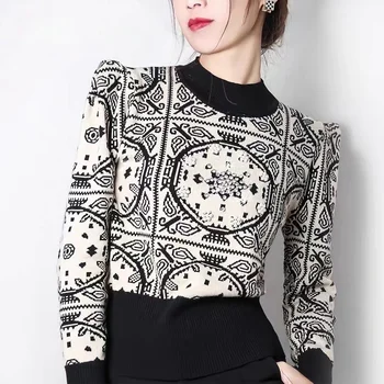 유럽 상품 중공업 SUNFLOWER 구슬 스웨터 여성 패션 반 높이 칼라 내복 니트 바지 셔츠 탑