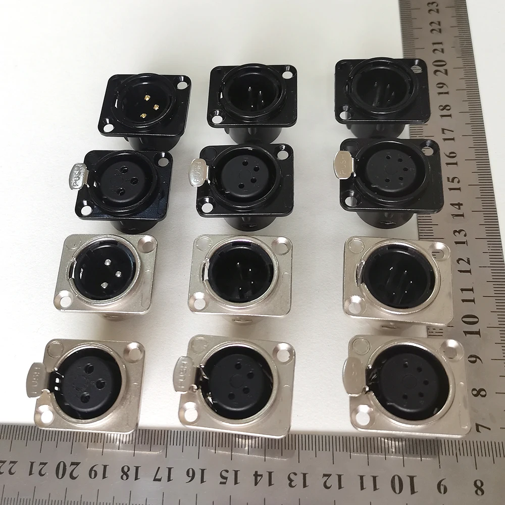 XLR 3-Pin 4-Pin 5-Pin Stecker Buchse Panelanschluss Audio-Mikrofon-Verbinder Schwarz Silber Vergoldet Kupferkontakt XLR Metallsockel – Detail 2