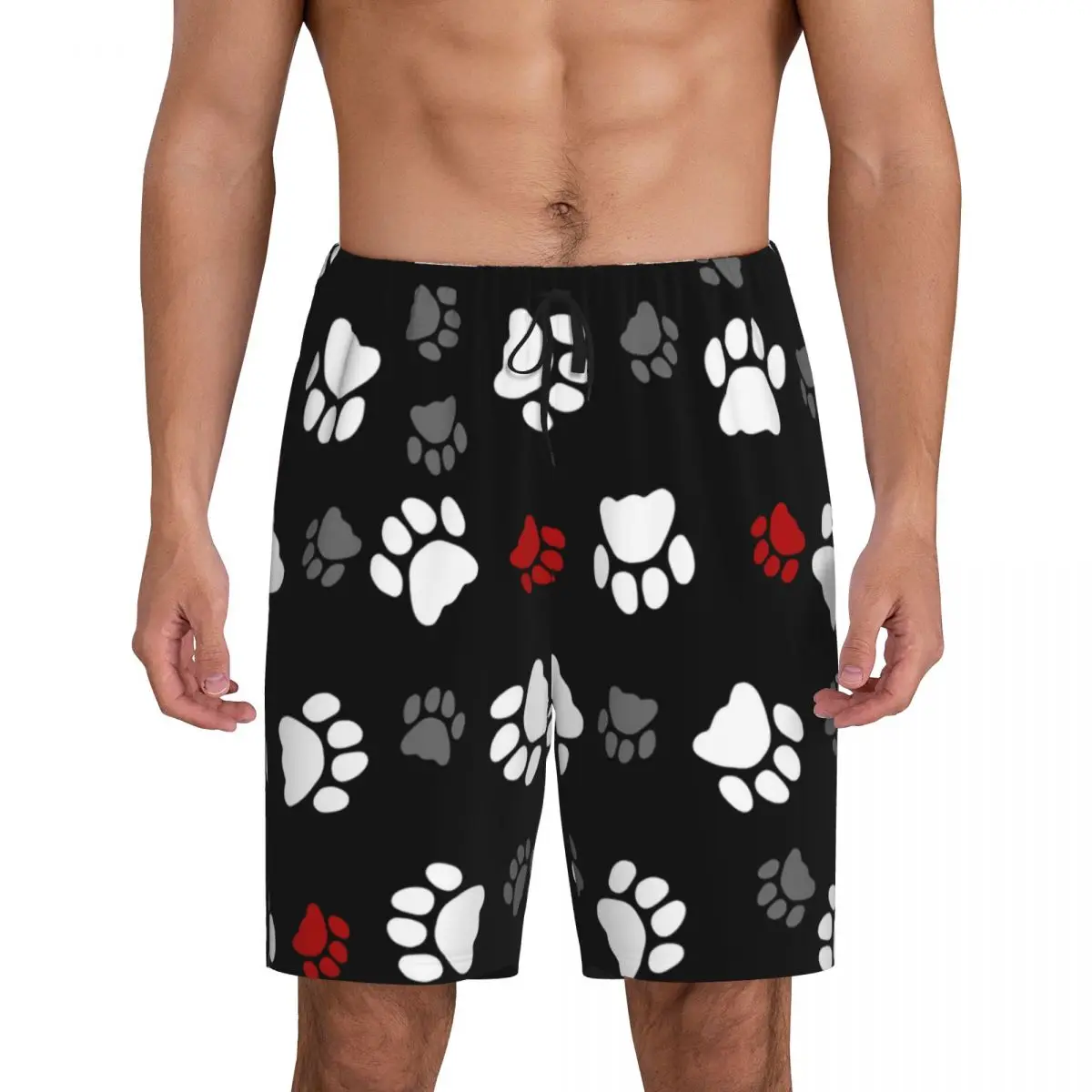 Custom Print Cat Dog Animal Paw Prints Pajama Shorts Men's Sleepwear Bottoms Sleep Short Pjs with Pockets